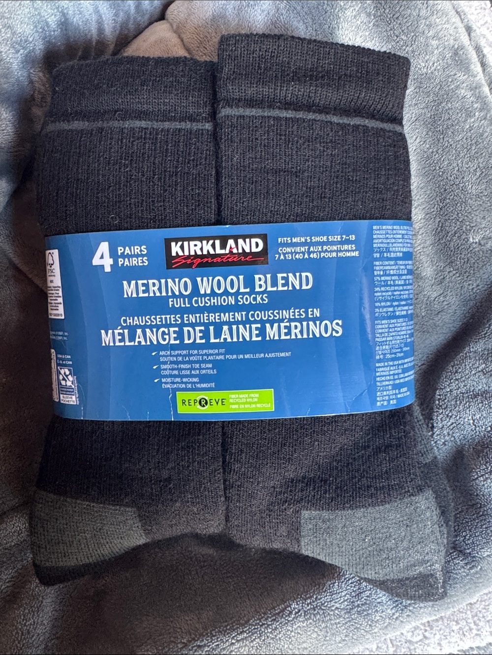 Kirkland Signature Light Gray & Dark Gray Cushioned Crew Socks (4-Pack)